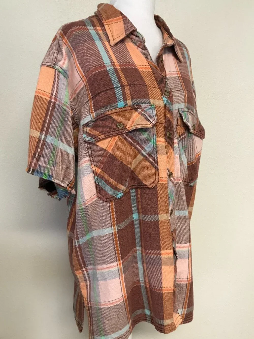 Free People We The Free Vintage Crush Plaid Shirt Brown Combo M NWOT Cotton - Picture 4 of 11